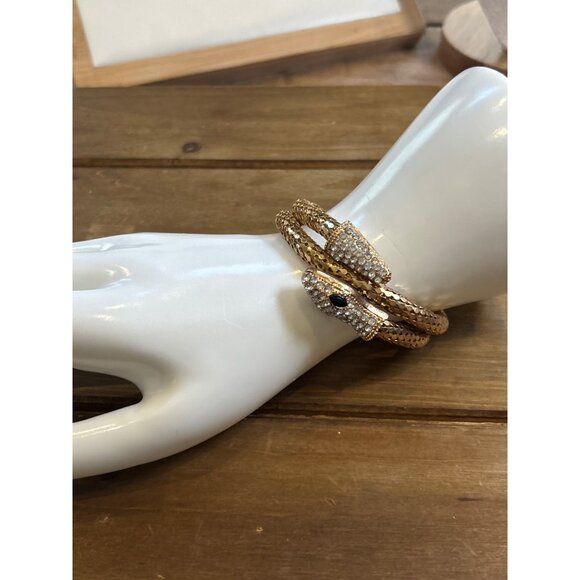 Gold Tone Snake Wrap Bracelet With Rhinestones - Picture 10 of 10